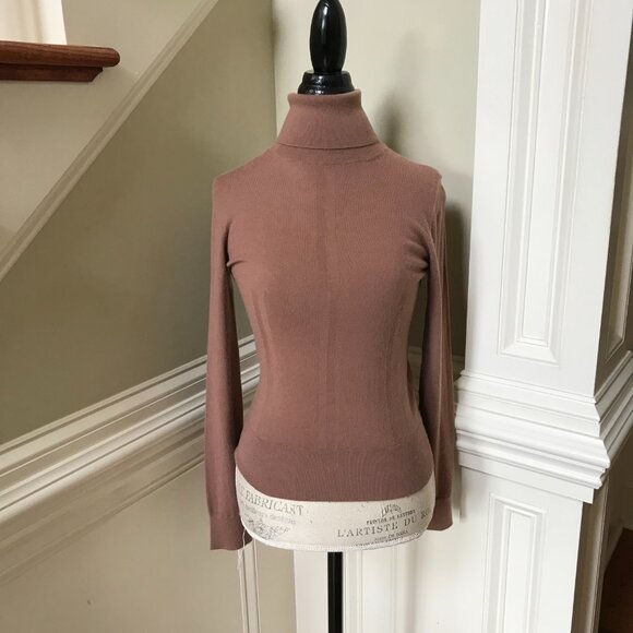 Joseph Cashmere Turtleneck Sweater Womens Small Pink Brown Long Sleeve Stretch - Picture 2 of 9